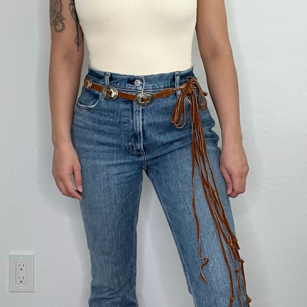Brown Suede Concho Belt Adjustable Tie Western Boho Festival coastal cowgirl - Picture 3 of 9
